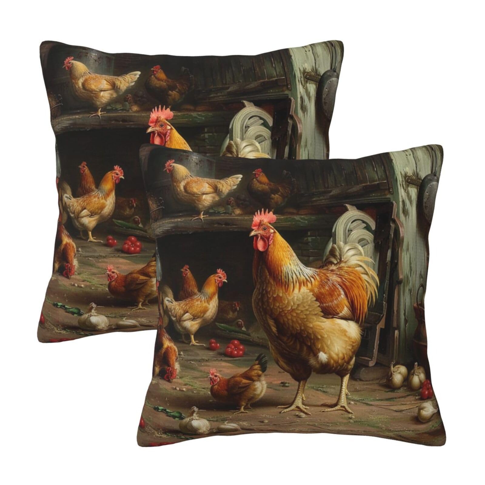 Roast Chicken Hen Farm Throw Pillow Cases 2 Pack Square Pillowcases Soft Pillow Protectors for Couch Livingroom Sofa Bed Office Car,30x30 CM