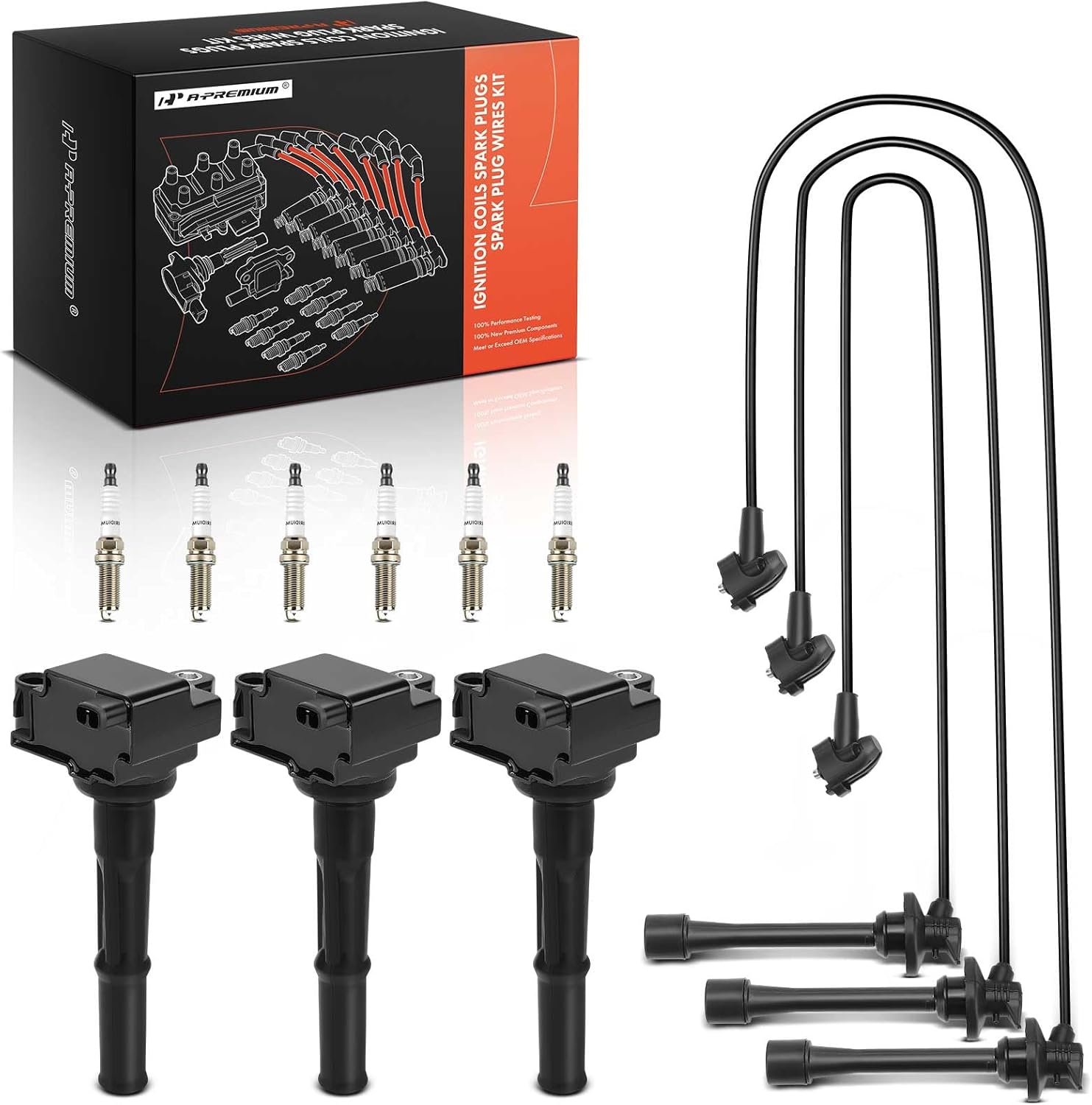 A-Premium 3 Ignition Coils with 3 Spark plug Wires and 6 Iridium Spark Plugs Compatible with Toyota 4Runner 1996-2002, T100 1995-1998, Tacoma 1995-2004, Tundra 2000-2004 V6 3.4L