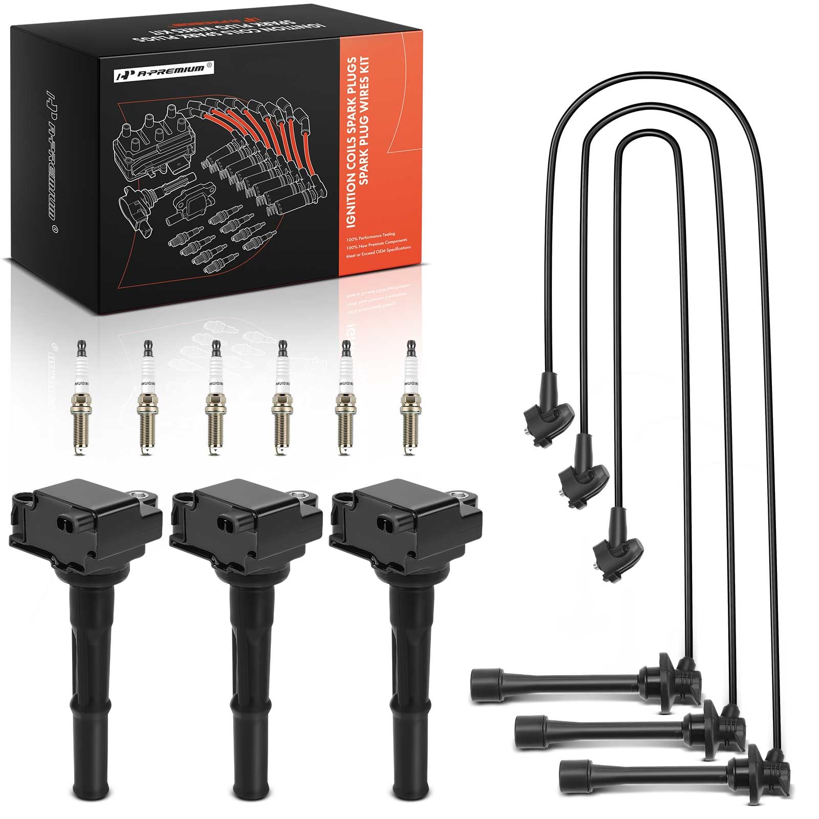 A-Premium 3 Ignition Coils with 3 Spark plug Wires and 6 Iridium Spark Plugs Compatible with Toyota 4Runner 1996-2002, T100 1995-1998, Tacoma 1995-