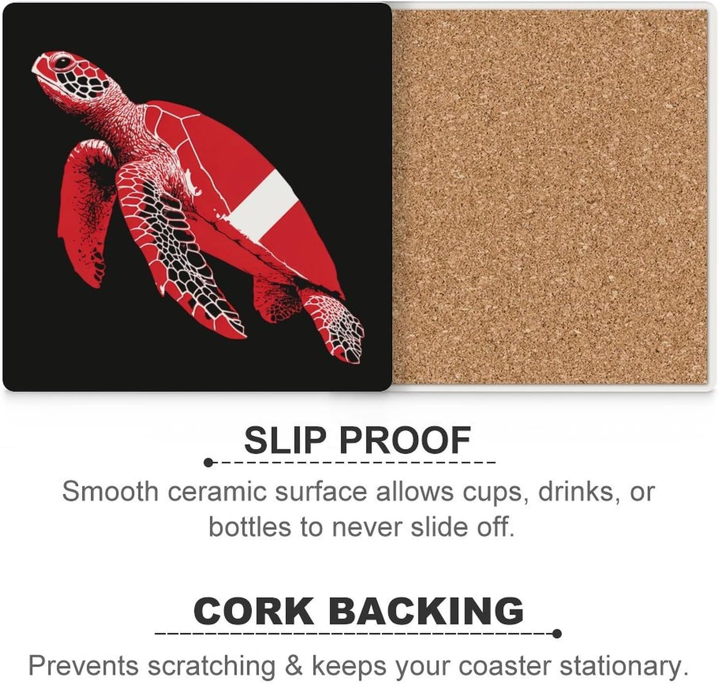 Sea Turtle Scuba Dive Flag Coaster for Drinks Square Ceramic Table Coasters Stone Mat Crafts 6PCS Home Kitchen Decor