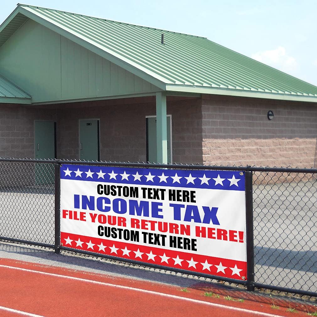 Custom Vinyl Banner Multiple Sizes Income Tax File Your Return Here Business H Tax Preparation Signs Outdoor Weatherproof Industrial Yard Signs 4 Grommets Personalized Text Here 24x48Inches