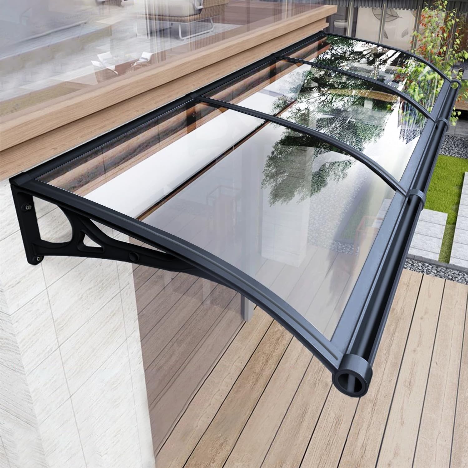 Awning for Door Entrance, 60x130cm/24x51in Window Awnings Exterior with Aluminum Bracket Polycarbonate Board, Patio Balcony Porch, UV Rain Snow Protection Transparent