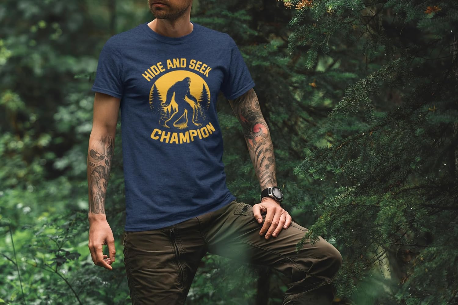 Hide and Seek Champion T-Shirt – Funny Bigfoot Graphic Sarcastic Tee for Men - Image 4