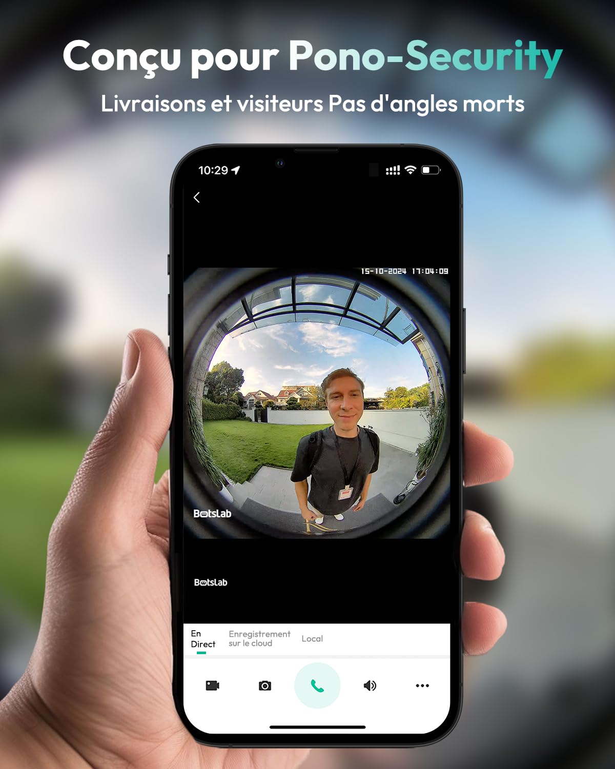 BOTSLAB 5MP Sonnette sans Fil avec Caméra, Vue tête-Pieds 1:1, Détection de Personnes/PIR, Pas de Frais mensuels, Audio bidirectionnel, Carte SD 32 Go installée, Video Doorbell (Batterie), Alexa