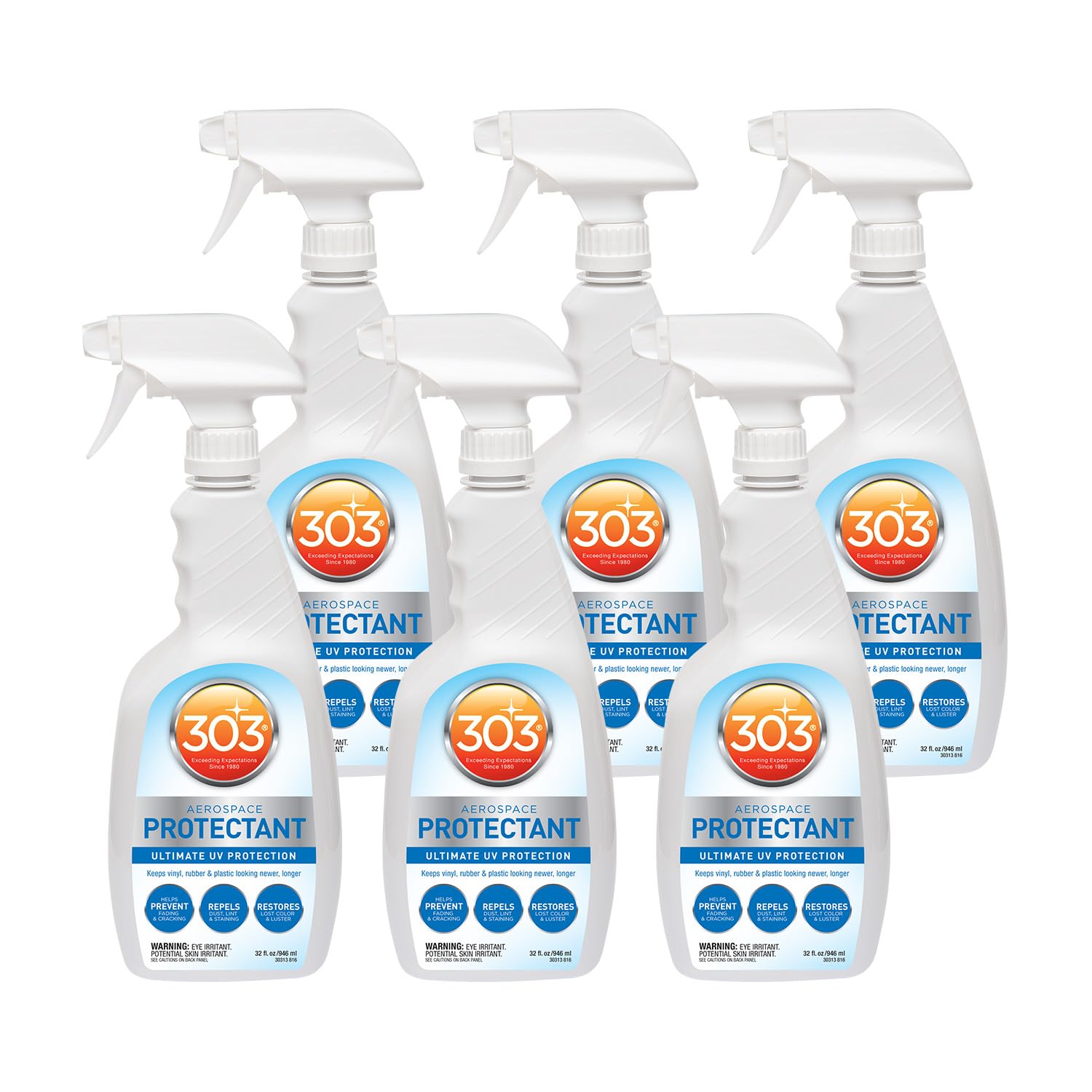 303 Products Aerospace Protectant Spray, UV Protection, Repels Dust, Dirt, & Staining, Matte Finish, Restores Like-New Appearance, Outdoor Cleaning Supplies 32 Fl. Oz. (6 Pack)