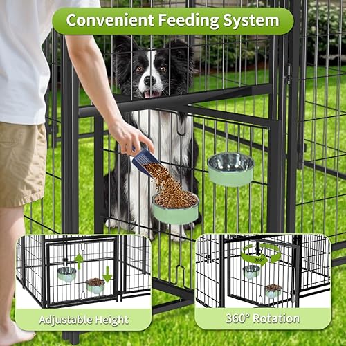 Miniatura 2 de Perrera resistente para perros al aire libre, perreras cubiertas exteriores con techo, 4 x 4.2 x 4.5 pies, puerta de comedero ajustable para perros,