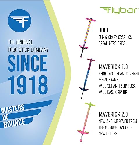 Miniatura 8 de Flybar Maverick Pogo Stick para niños a partir de 5 años, 40 a 80 libras, perfecto para principiantes, asas de fácil agarre, clavijas