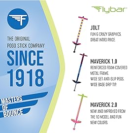 Flybar Maverick 2.0 Foam Pogo Stick for Kids Ages 5 and Up, 40 to 80 Pounds - Outdoor Toy for Boys and Girls With Rubber Grip by The Original Pogo Stick Company (Blue/Green)