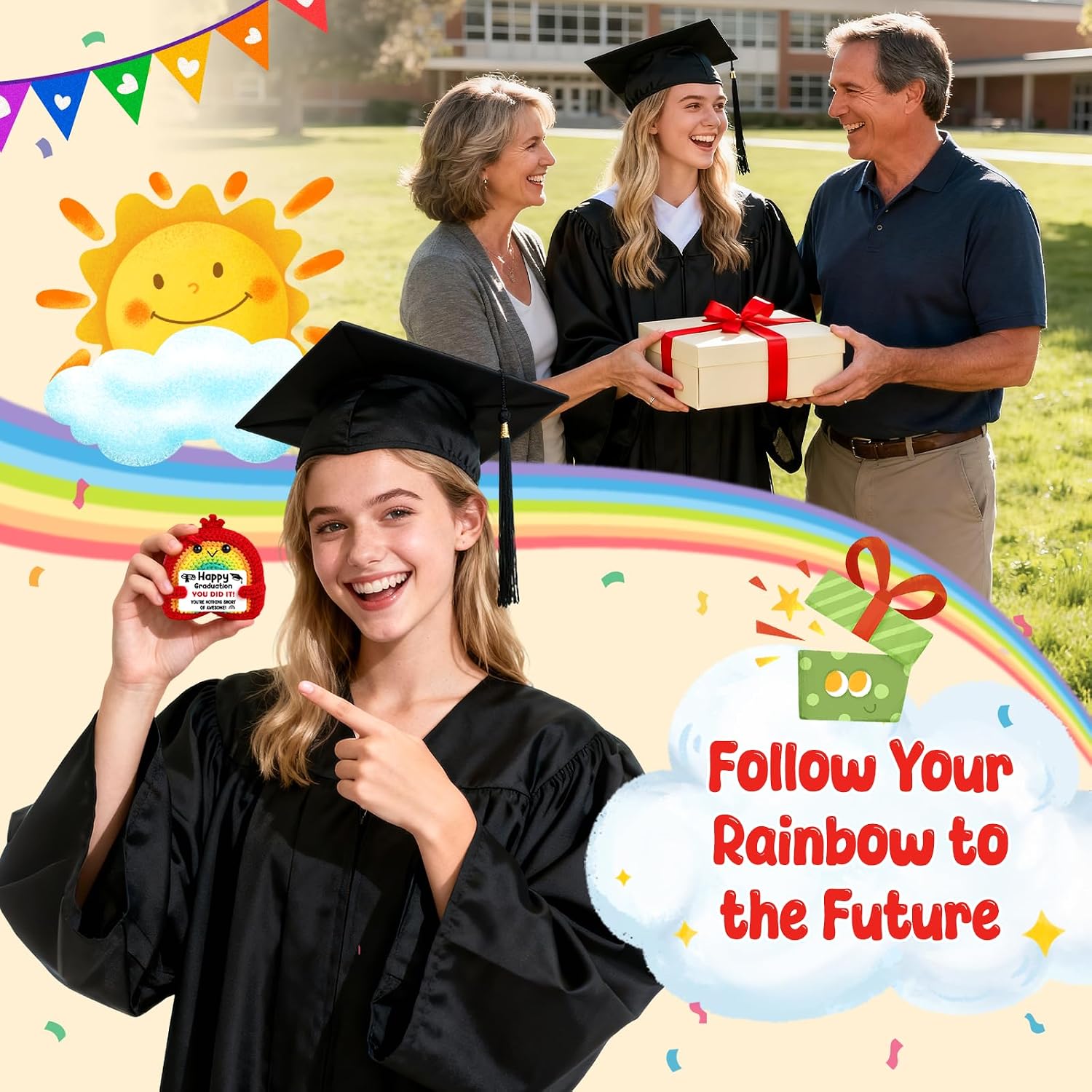 2026 Graduation Gifts for Women Men Inspirational Handmade Crochet Rainbow Class of 2026 Graduation for Kindergarten Primary High Middle High School Daughter Son Teens Boys Girls Christmas Birthday image 4