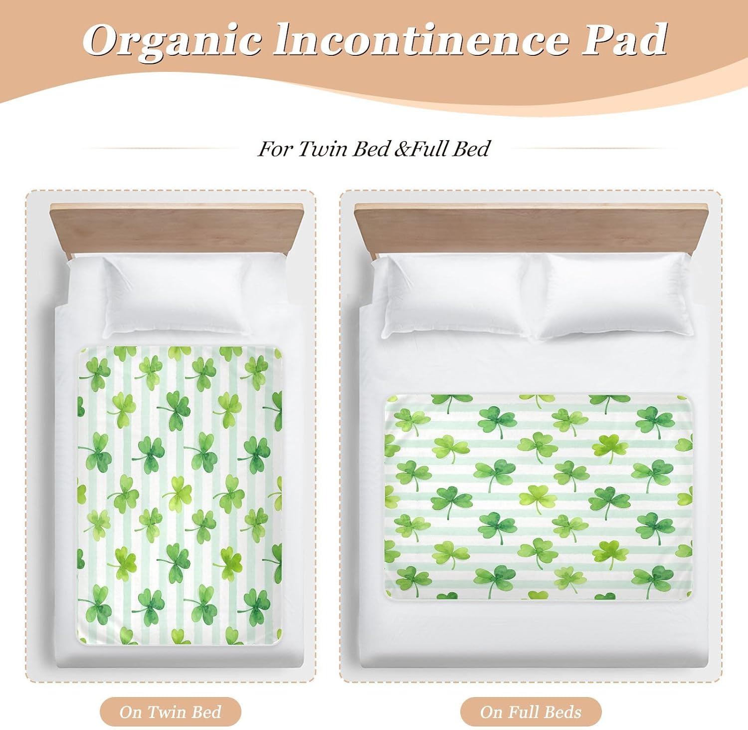CEBUGI 34” x 52”Washable Underpads Heavy Absorbency Waterproof Incontinence Bed Pads Watercolor Clover Leaves Pee Pads for Adults Kids and Baby