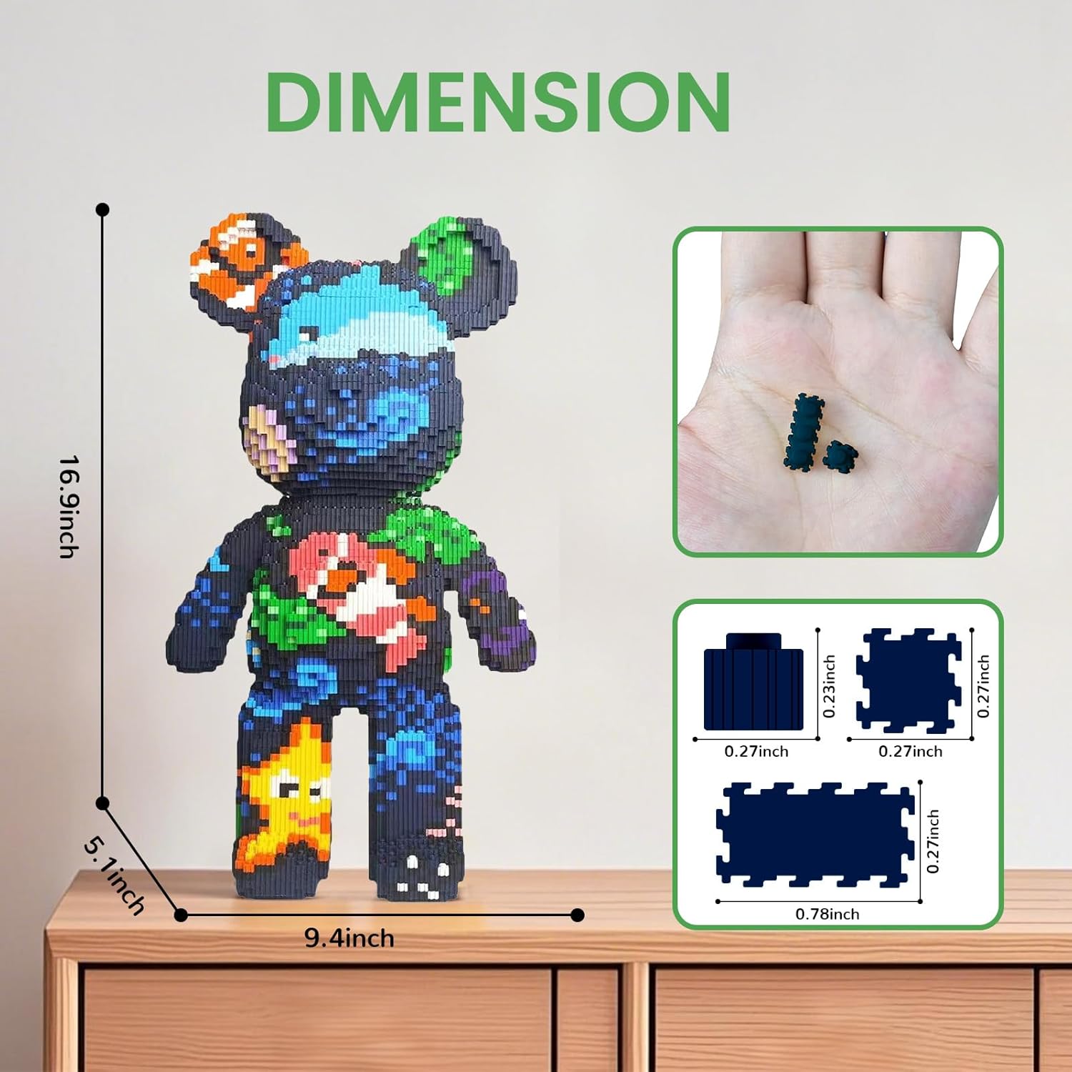 The fully assembled yaoyaoplay Underwater World Bear building blocks model, showcasing dens indviklede design og livlige farver.