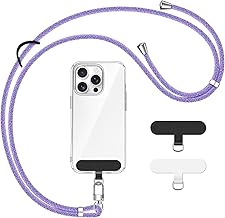 ivoler Universal Mobile Phone Lanyard, Adjustable Mobile Phone Lanyard with 2 Durable Patches and Black Leather Loop, Compatible with All Smartphones and Most Cases - Purple