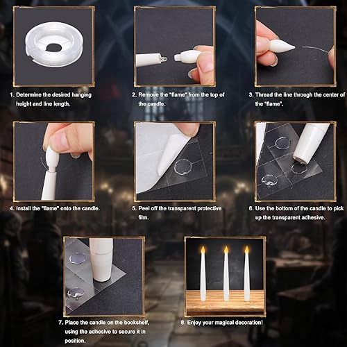 Miniatura 4 de Velas flotantes de Halloween, 20 velas flotantes colgantes sin llama con control remoto de varita mágica, luces cálidas parpadeantes, velas LED para