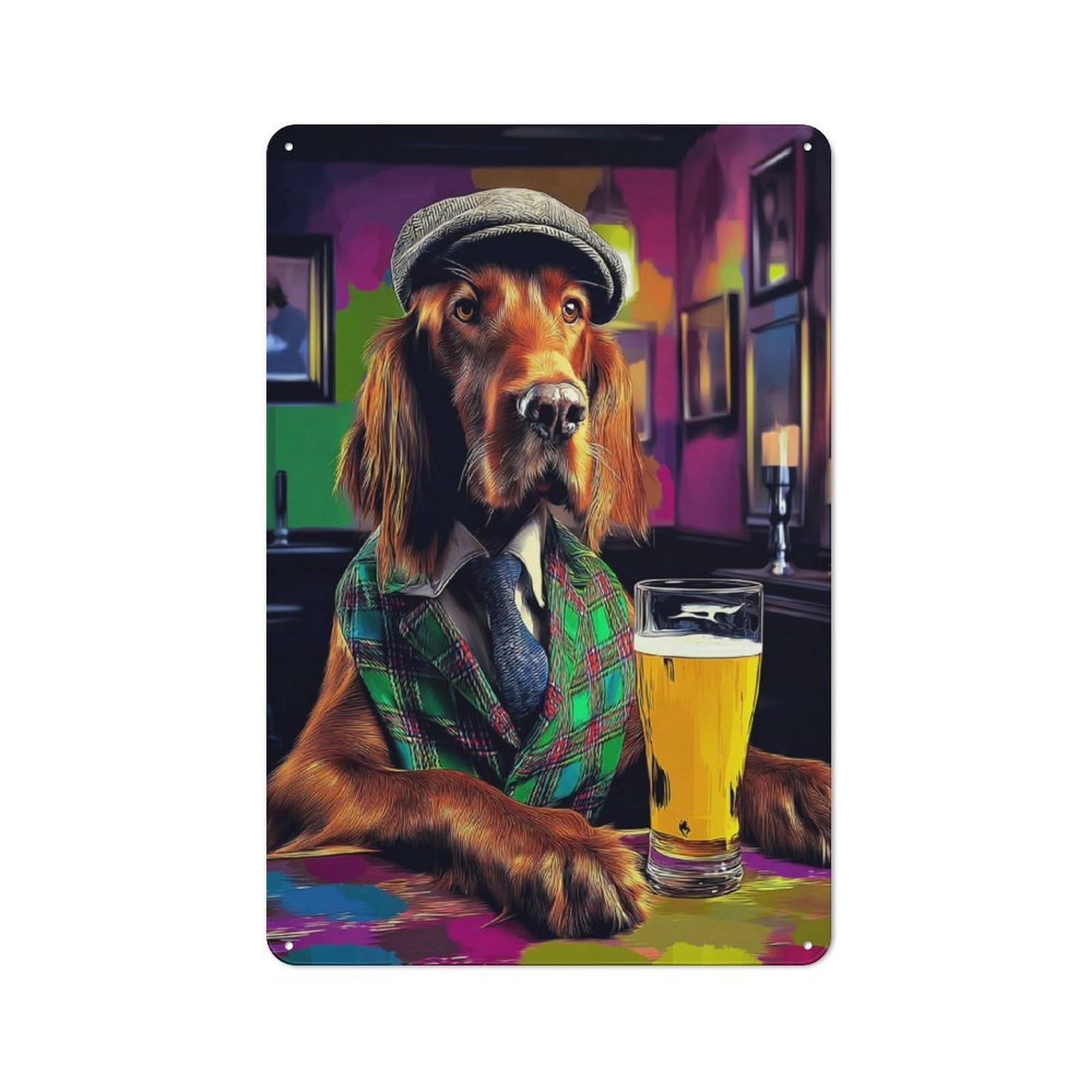 Junmoney Dog In Suit With Beer -3 Classic Metal Plaque 30X20cm Featuring Bistro Wall Plaque For Kitchen, Cafe, Pantry Or Dining Room