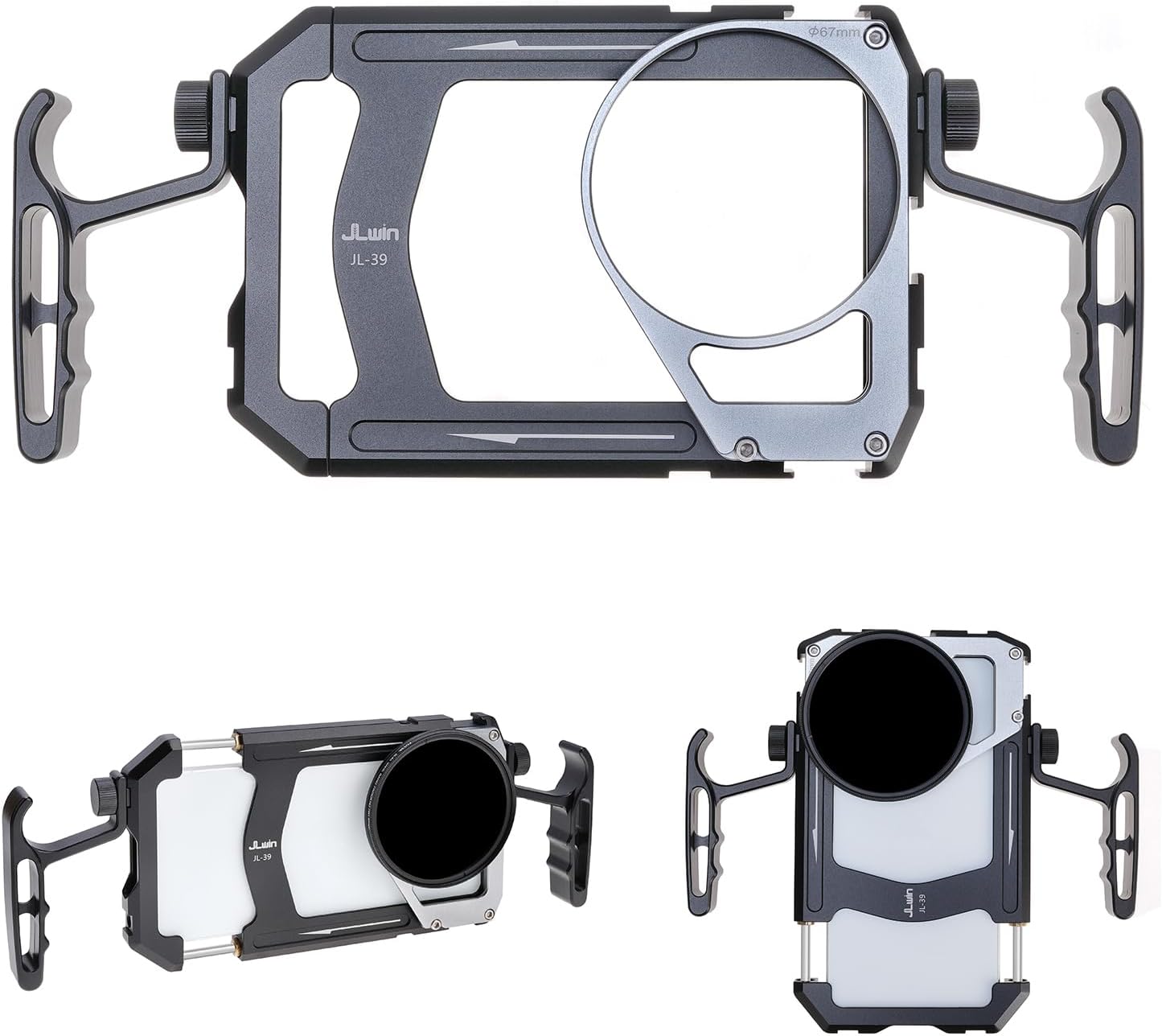 Universal Smartphone Cage Photo Video Stabilizer with Handles 67mm Filter Adapter for iPhone 17 16 15 14 for Samsung for Pixel and Other Android Phones for Phone Vlog Live Stream Video Recording