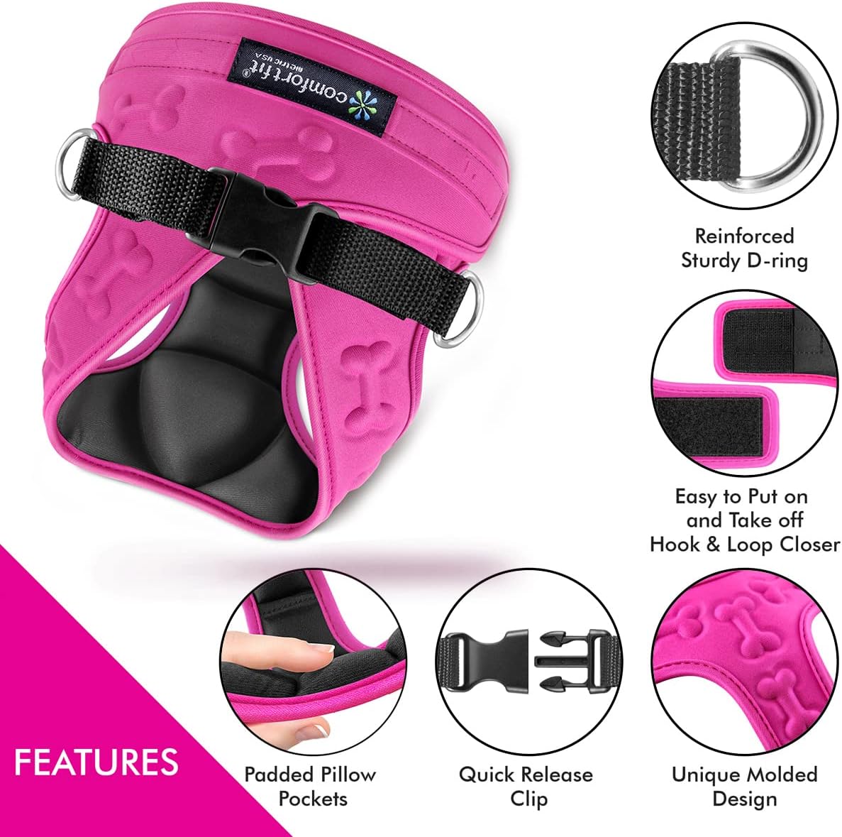Comfort Fit Dog Harness No Pull No Escape Harness Adjustable Buckles Soft Padded Reflective Choke Step in Dog Vest with Easy Control Handle for Small Medium Large Dogs & Puppies