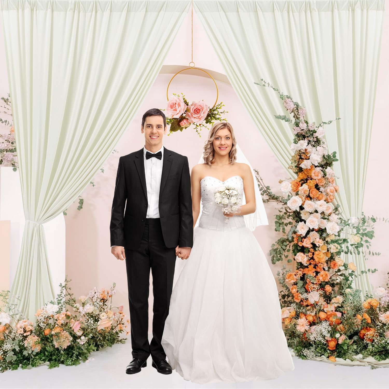 50 ft x 10 ft Wrinkle Free Ivory Backdrop Curtain for Wedding Parties, Fabric Ivory Photo Backdrop Drapes 10 Panels 5x10ft for Baby Shower Photoshoot Engagement Birthday Party Photography Background