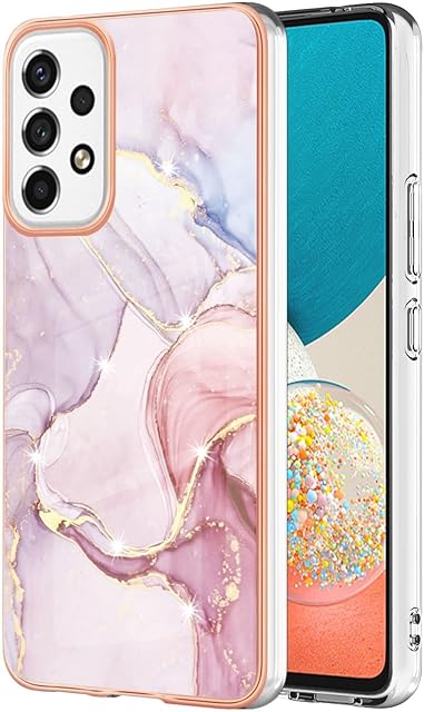 Knoowcase Samsung Galaxy A23 5G Case, Silicone Samsung A23 5G Phone Case Marble Shockproof Glitter Plated Gold Edges Protective Flexible TPU Bumper Cover for Samsung A23 5G, Girls Women, Rose Gold
