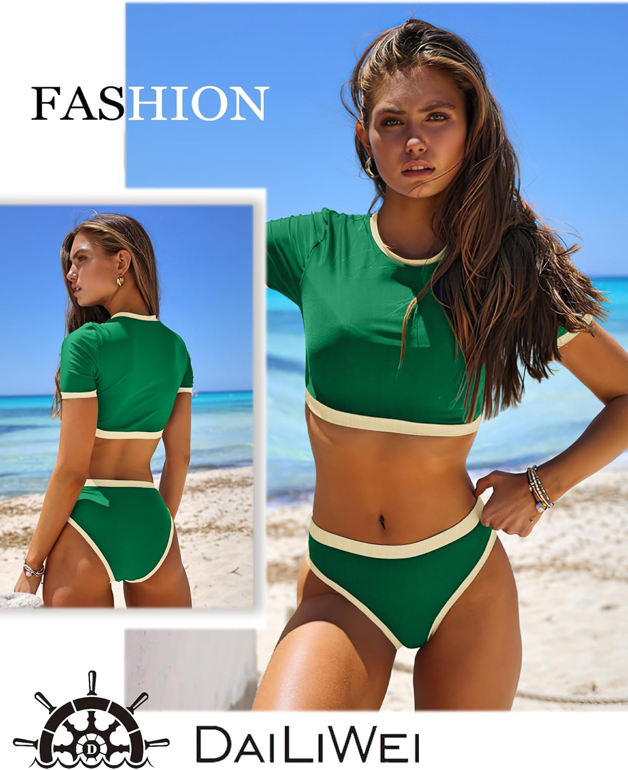 DaiLiWei Two Piece Tummy Control Swimsuits for Women Cheeky Bikini Sets Modest Bathing Suit High Neck Swim Suits Teens - Image 5