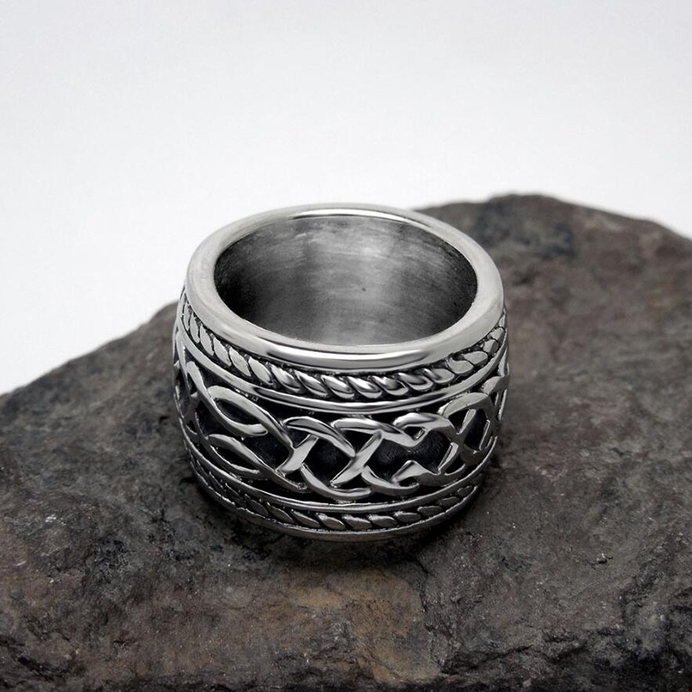 Anillo de boda celta de acero inoxidable vintage para hombre, anillo de banda ancha para hombre, talla 8, 9, 10, 11, 12, 13, Metal 8