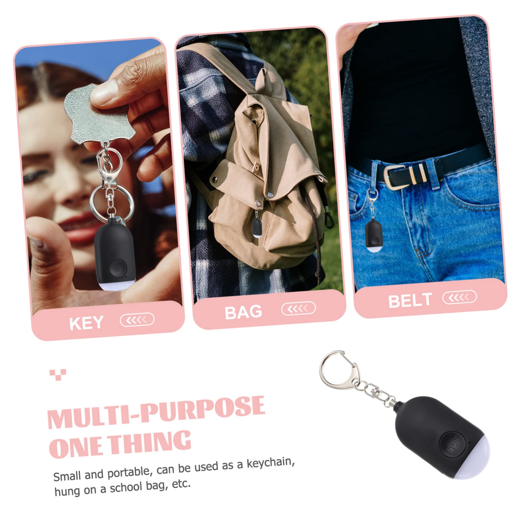 Mikikit 3ensembles Alarme Personnelle Rechargeable Portable avec Lampe De Poche Intégrée Dispositif De Sécurité pour Femmes Accroché à Main Compact Et Léger pour Sorties Extérieur