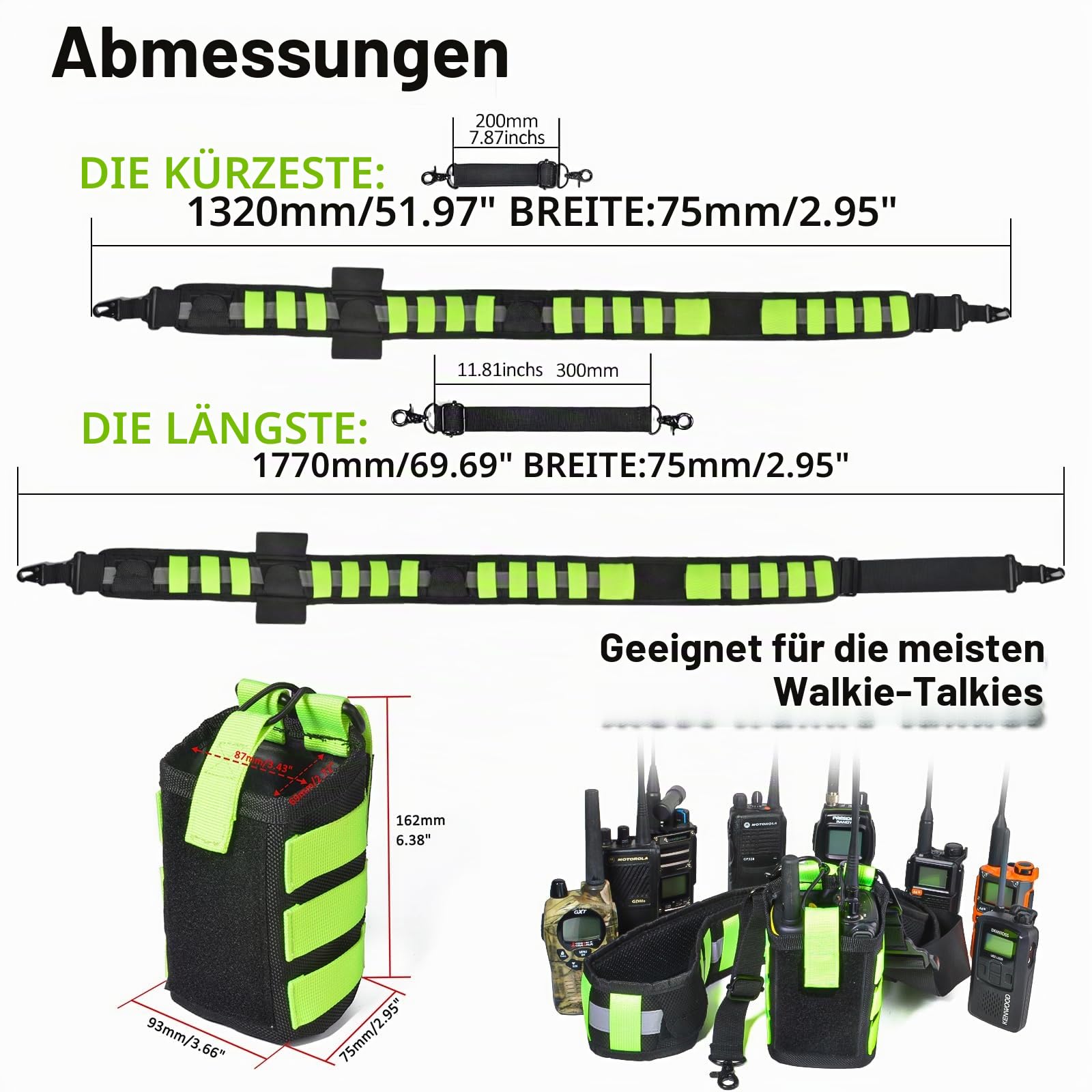 HYS Funkgeräteholster | MOLLE-Systemschlaufen | Reflektierende Schultergurte | Handmikrofon-Umhängeband | Pendelschutz | Entwässerungsöffnung