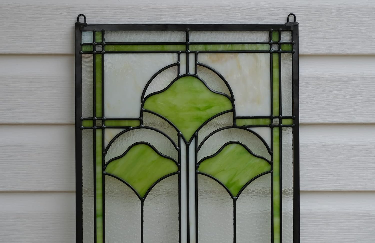 16" x 24" Handcrafted Hanging Ginkgo Style Stained Glass Window Panel
