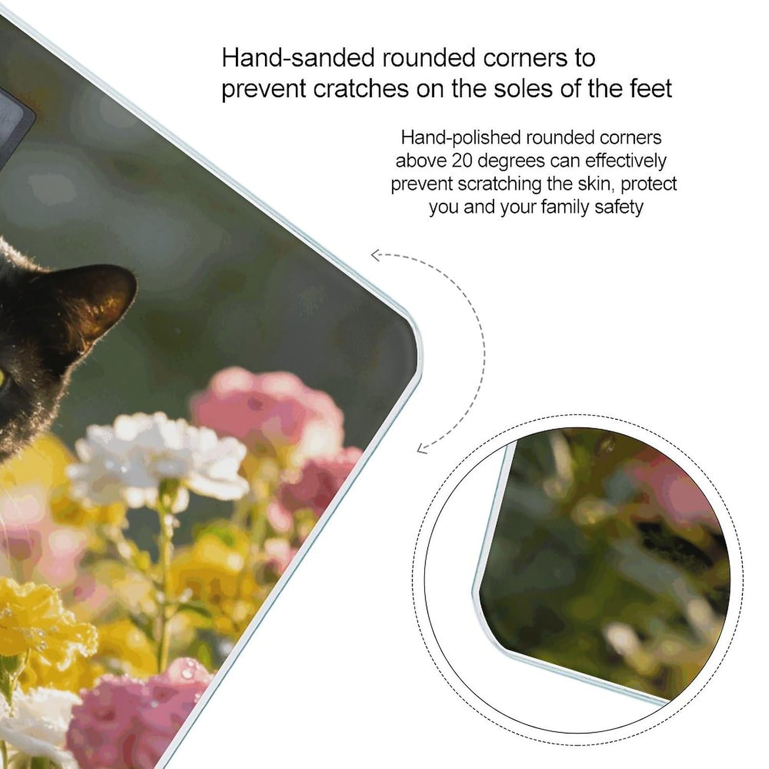 Durable Black Cat in Flower Garden Digital Scales for Body Weight Highly Accuracy Bathroom Scale with LCD Display Easy to Read Battery Powered Weight Scale for People