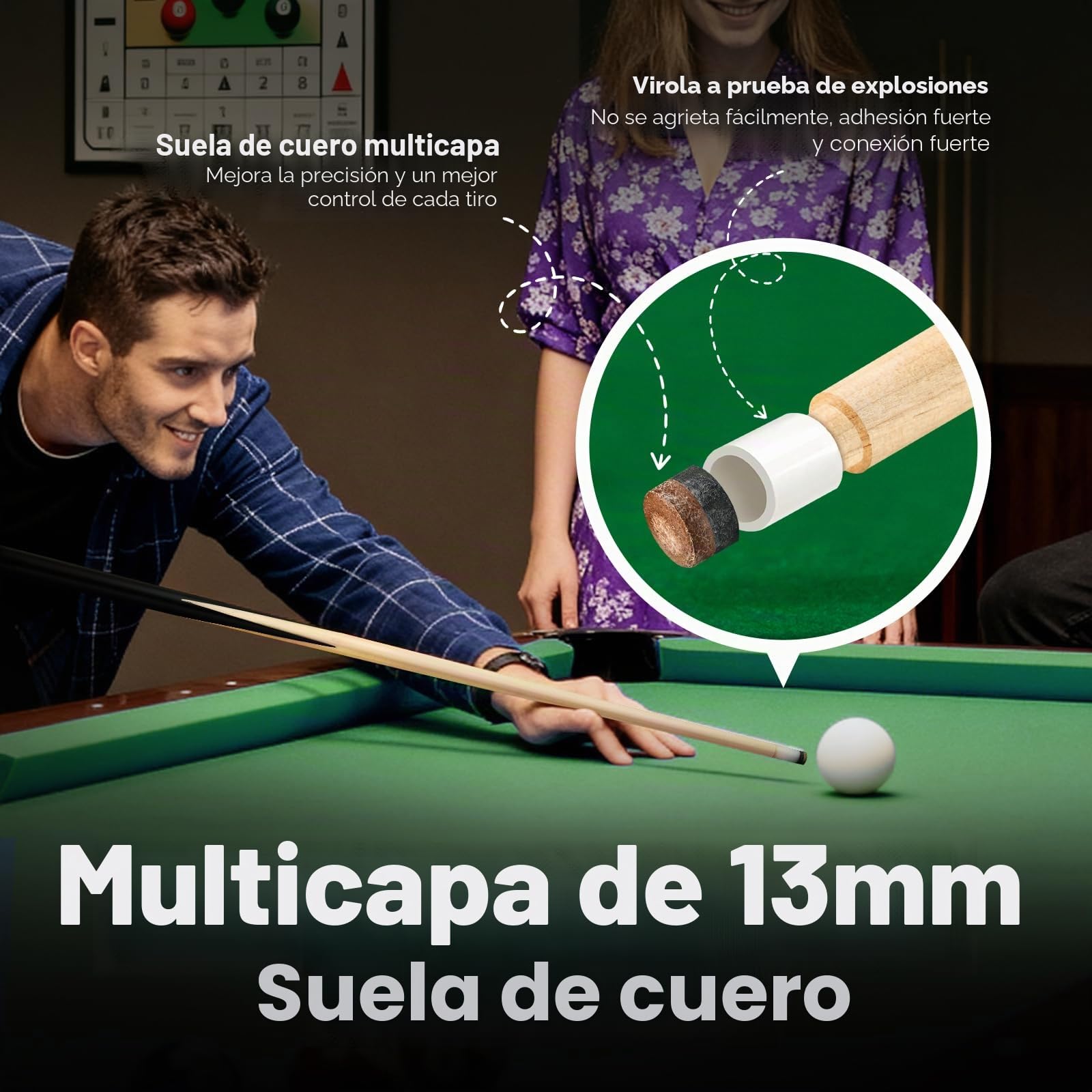 Juego de 2 Palos de Billar de 20 onzas para Adultos de 36, 42, 48 y 58 Pulgadas, Juego de 2 o 4 Palos de Billar con Punta de Cuero de 13 mm para niños o Principiantes, 2 Piezas, 14/16/18, 20