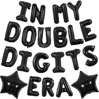 In My Double Digits Era Decorations In My Double Digits Era Balloon Banner Black 10th Birthday Party Supplies with Star Foil Balloons for It's My Time Hello 10 Happy Birthday Party