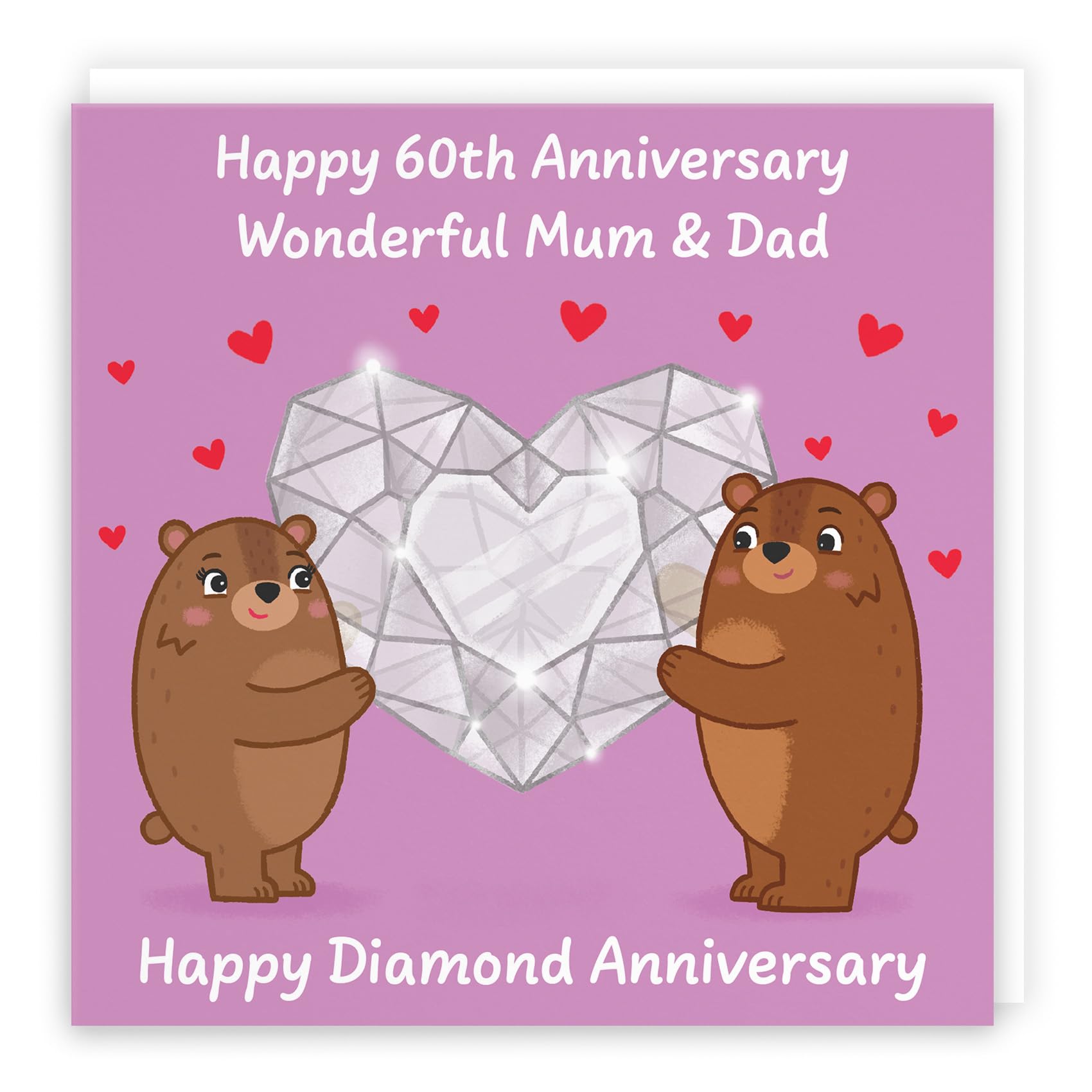 Hunts England, Mum And Dad 60th Anniversary Card, Diamond Anniversary, 60 Years, Cute Fun Bears Card For Parents