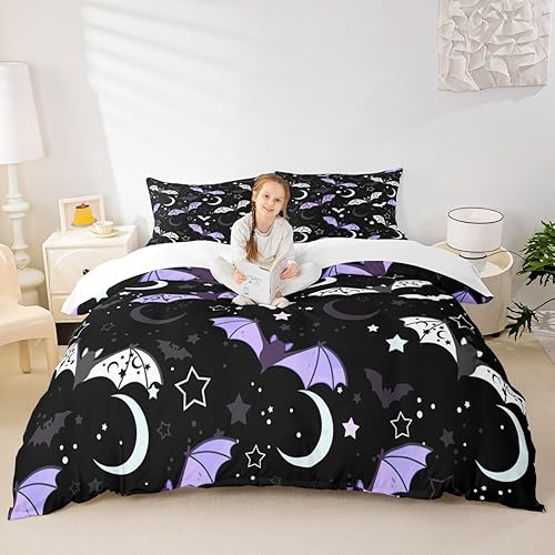 Miniatura 4 de Feelyou Juego de funda de edredón con diseño de murciélagos, tamaño King, juego de ropa de cama de Halloween para niños y niñas, estampado de