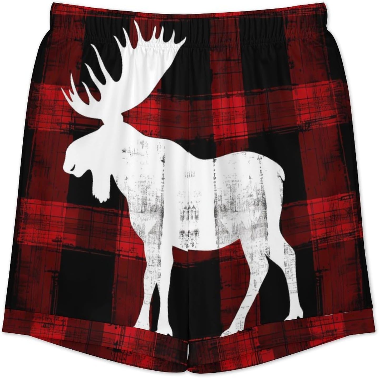 Moose Buffalo Christmas Plaid Men's Short Sleeve Pajama Set Satin Silk Like Lounge Sleepwear