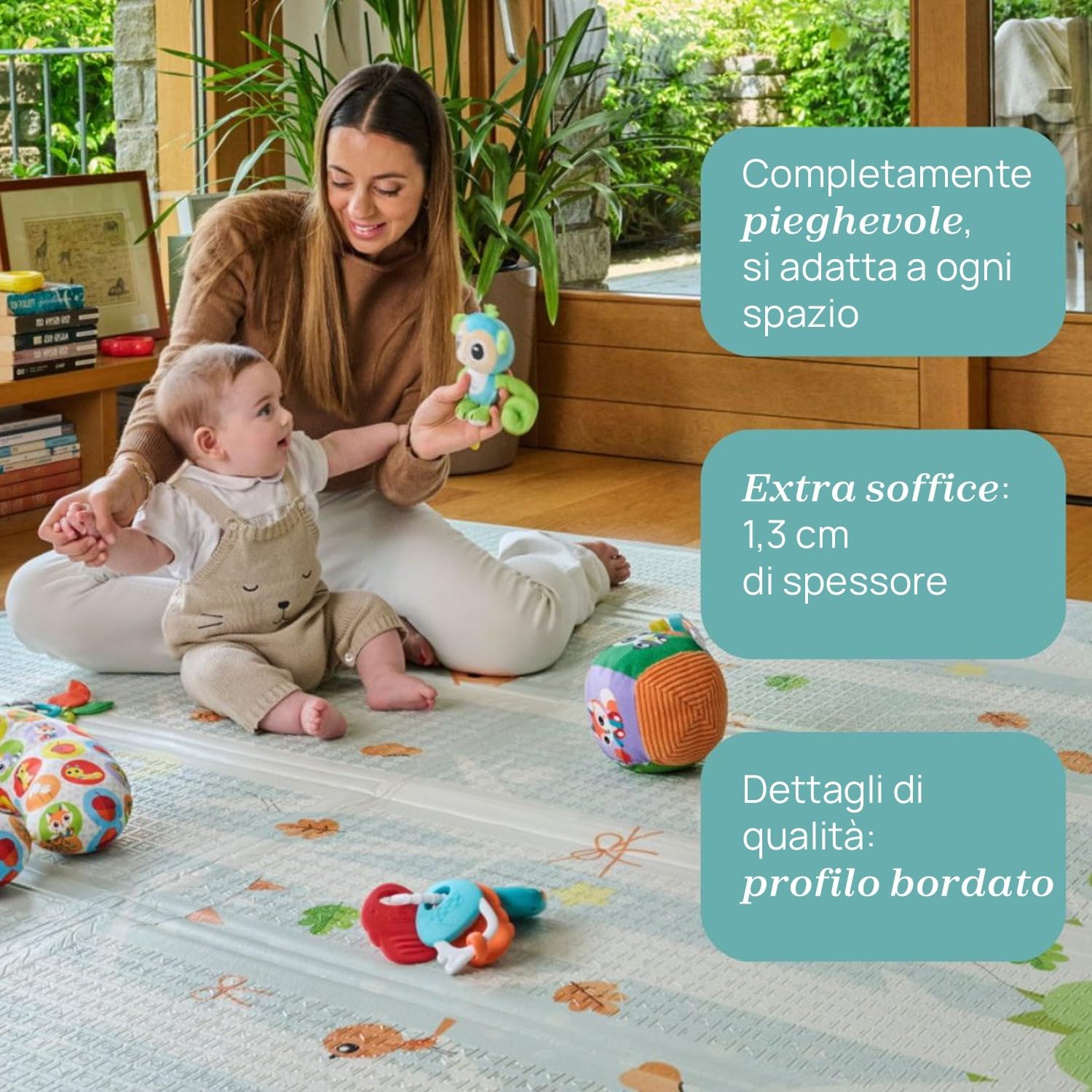 Chicco Tappeto Gioco Bambini 2in1, Extra Large 200x180 cm, Spessore 1.3 cm, Extra Soffice, Double Face, con Animali e Paesaggio, Tappeto Gioco Neonato, Giochi Neonato, Morbido e Pieghevole, 0+ Mesi