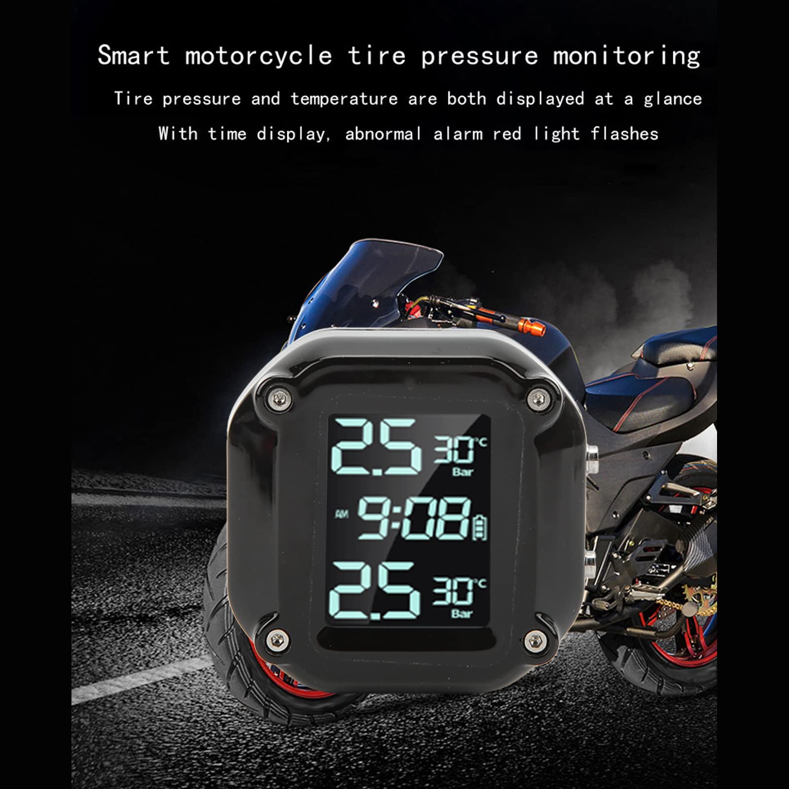 Reifendruckkontrollsystem Motorrad Motorrad Reifendruckkontrollsystem mit 2 Sensoren USB-Lade-LCD-Bildschirm IP67 Wasserdichtes TPMS für Sicheres Fahren