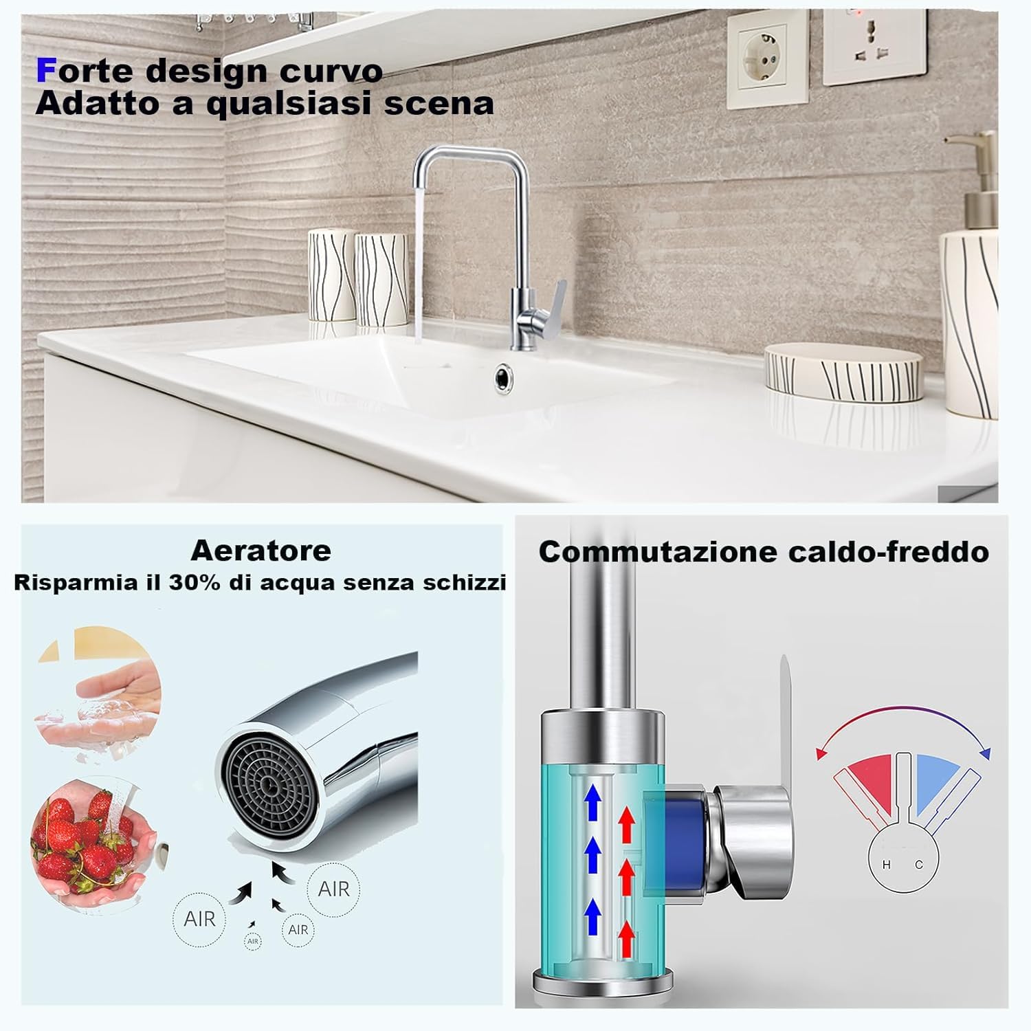 XWIHTR miscelatore rotante a 360° caldo e freddo per cucina in acciaio inox, miscelatore monocomando per lavello doppio, antigoccia con rubinetto silenzioso per lavello per verdure (cromato)