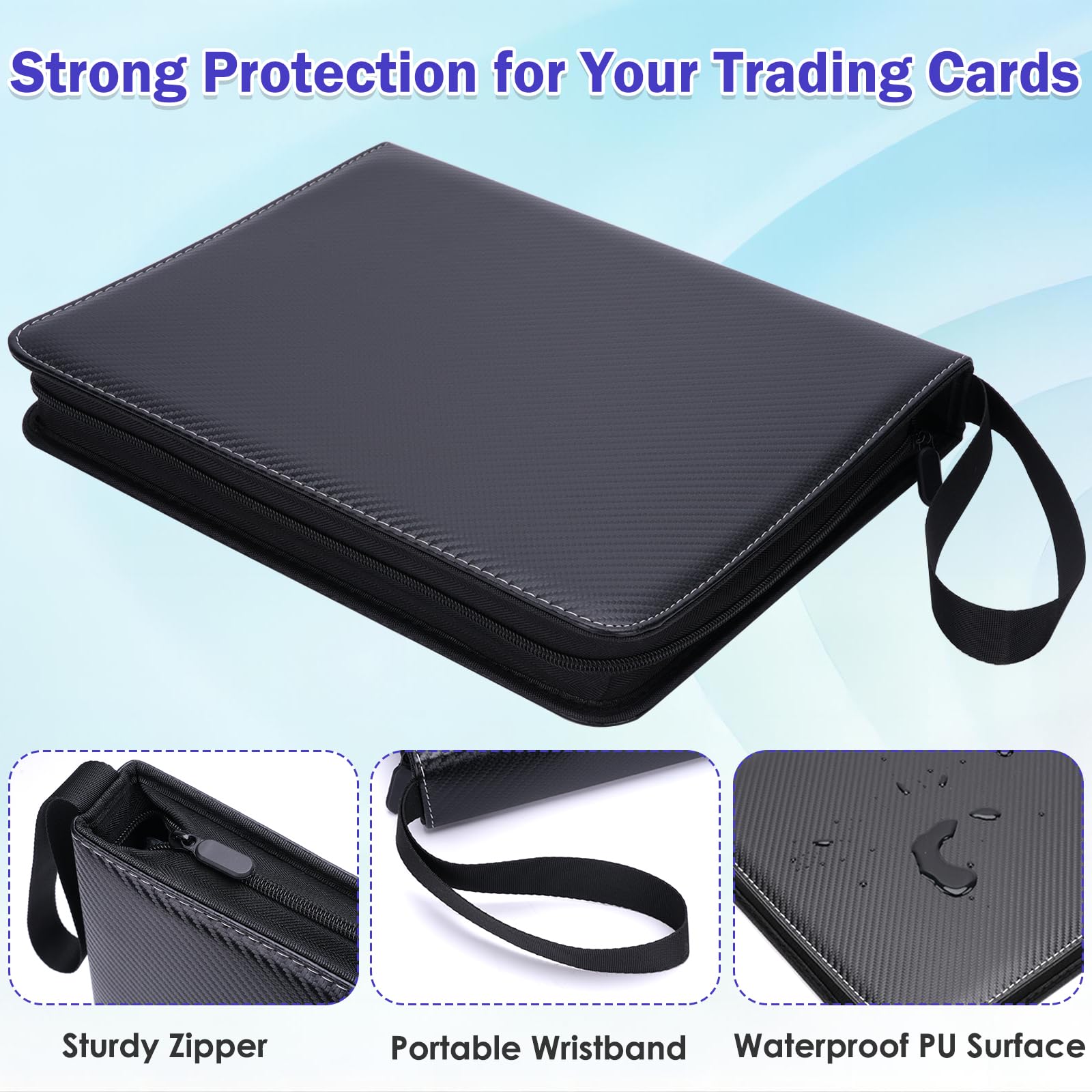 Trading Card Binder 9 Pocket with 50 Removable Sleeves, Waterproof Card Holder Album Fits Up to 900 Cards - Image 4