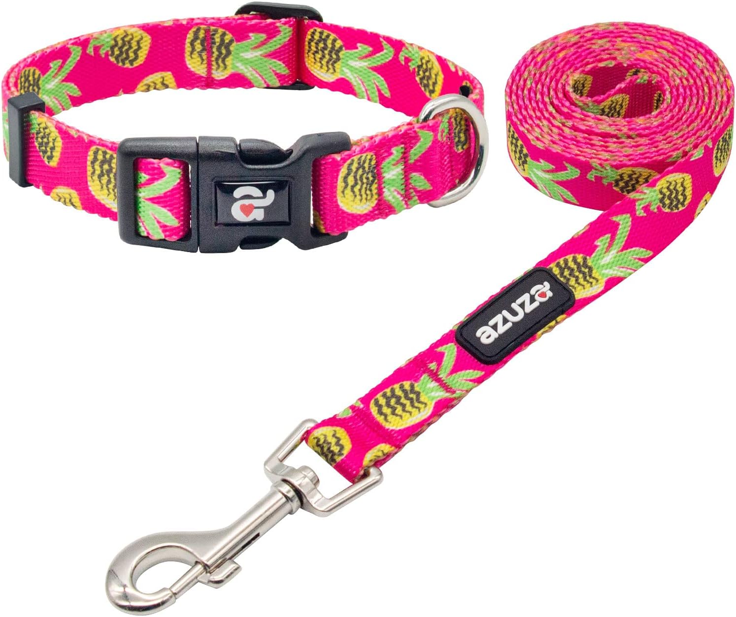 azuza Dog Collar and Leash Set, Pineapple Patterns on