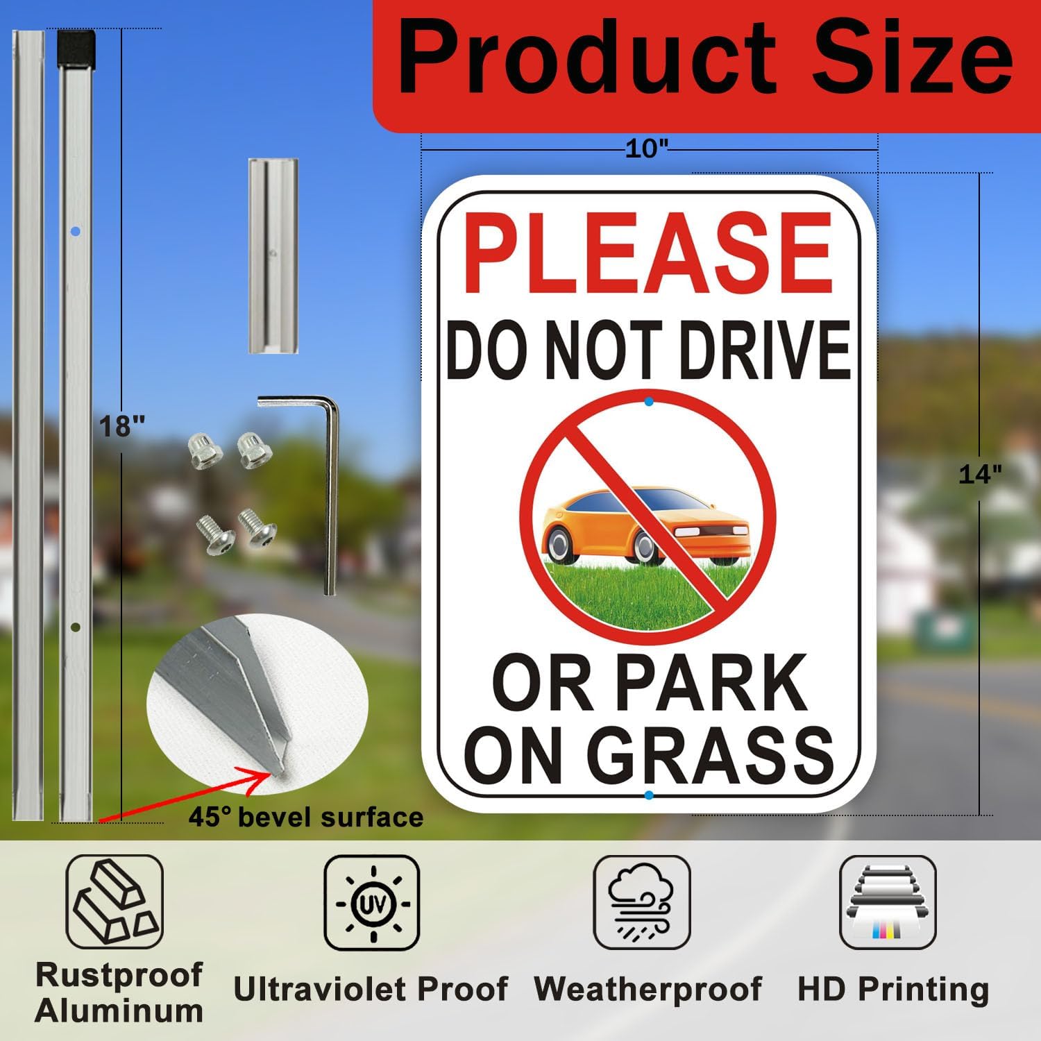 2-Pack Do not Drive or Park on Grass Sign, 10”x14” with 36" Metal Stakes, Rust-free Aluminum Yard Sign Easy Install for Outdoor Use