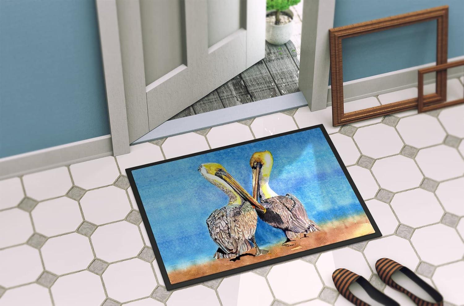 Caroline's Treasures 8539-JMAT Pelican Doormat 24x36 Front Door Mat Indoor Outdoor Rugs for Entryway, Non Slip Washable Low Pile, 24H X 36W
