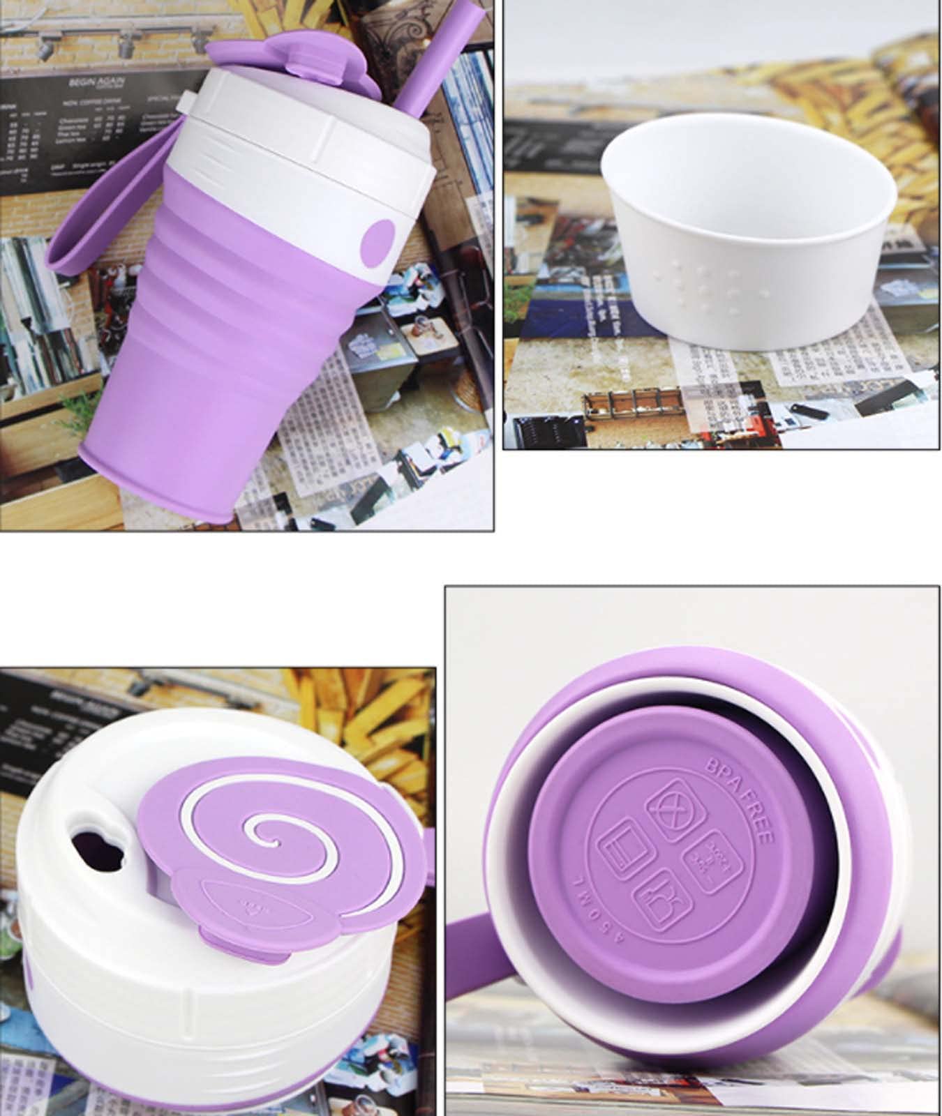 XINGYU Taza De Café Plegable, con Pajita Taza De Camping Plegable De Silicona Botella Deportiva con Tapas Taza De Beber a Prueba De Escaldaduras Extensible Botella Portátil