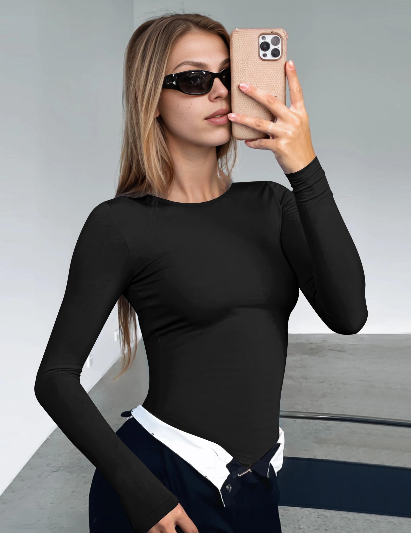 Ekouaer Women's Long Sleeve Shirts Tight Fitted Tops Thermal Underscrubs
