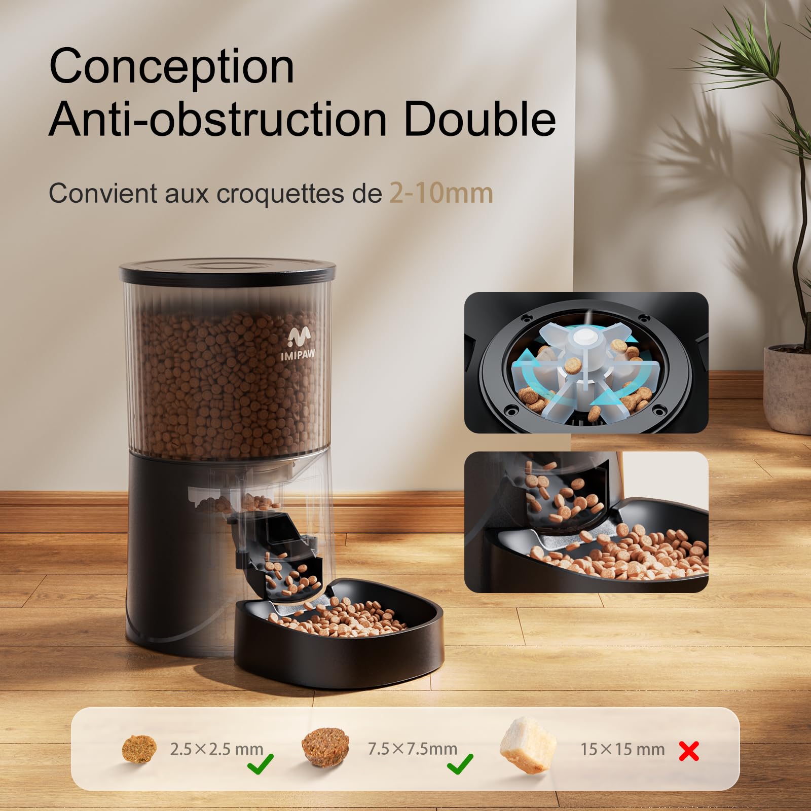 IMIPAW Distributeur Croquettes Chat Automatique, Compatible WiFi 5G et 2.4G, Contrôle App, Jusqu’à 10 Repas par Jour, 4L Mangeoire pour Nourriture Sèche, Idéal pour Les Propriétaires d'animaux