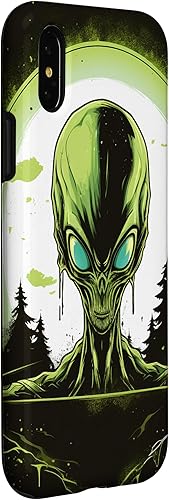 Vista 9 de iPhone 15 Pro Max Cute Green Alien Head UFO Space Face Alien Case