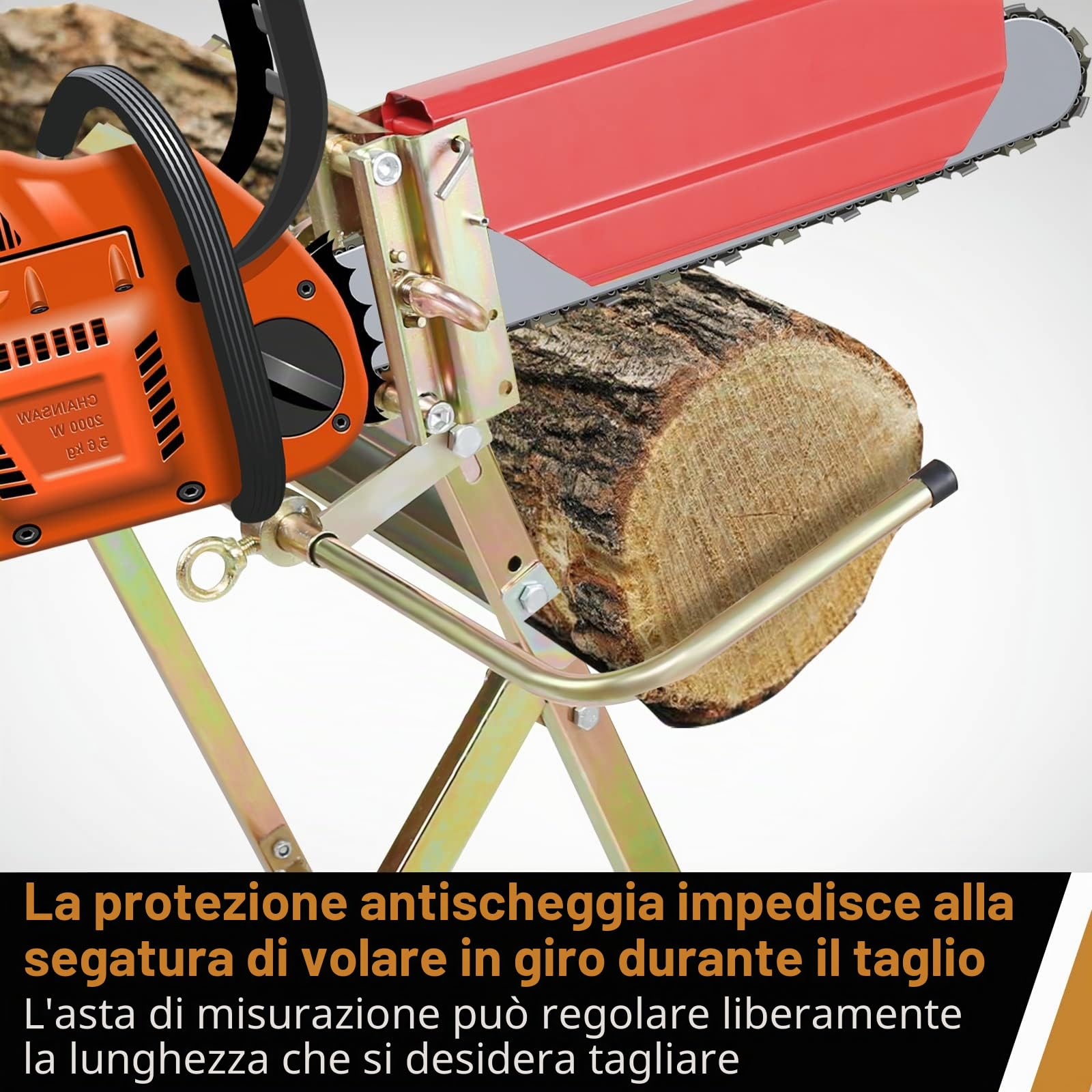 Herrselsam Cavalletto con supporto per motosega, paracatena, asta di misurazione, fino a 150 kg, 81 x 72 x 78,5 cm, supporto pieghevole, adatto per segheri, officine
