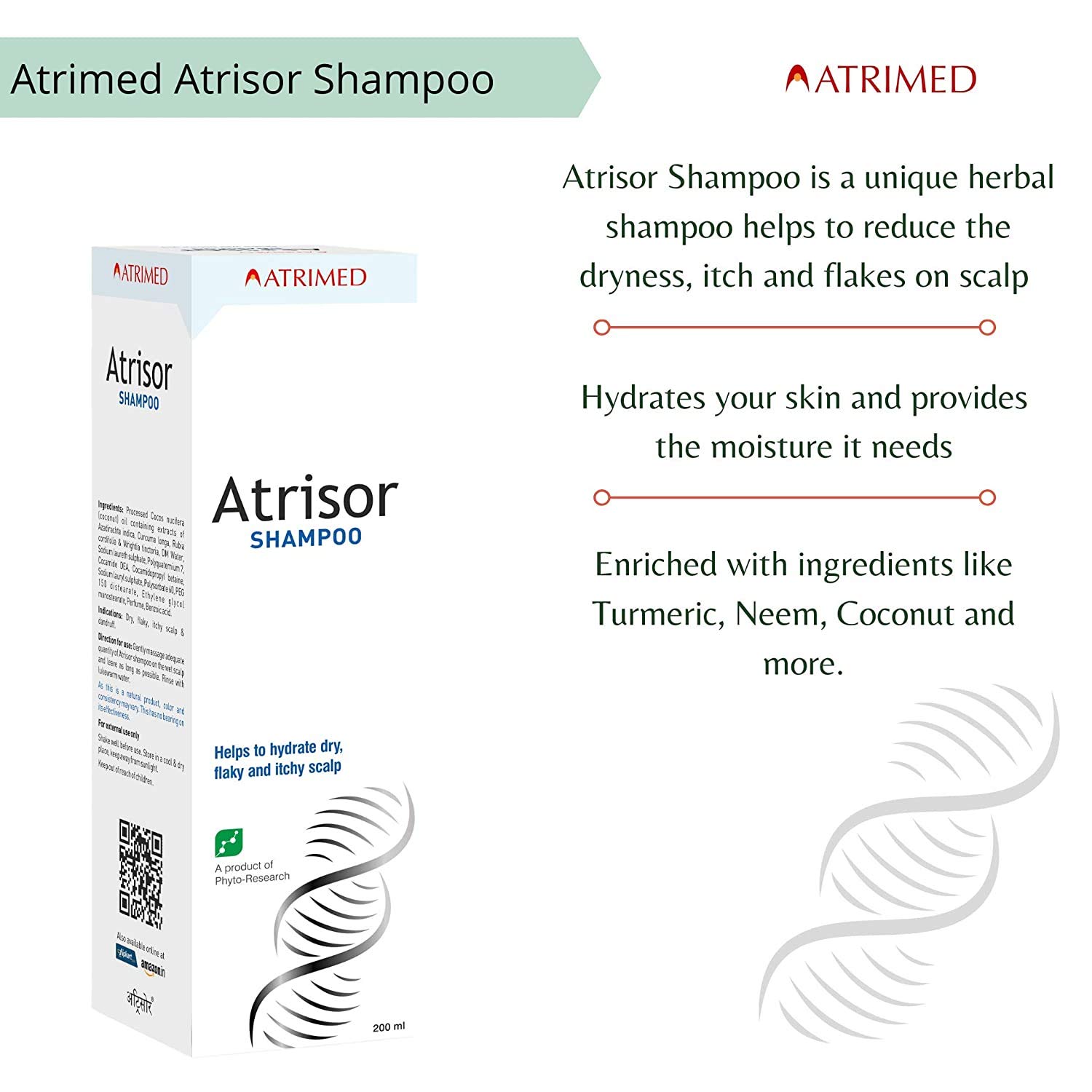 Dharma ATRIMED Atrisor Shampoo for Psoriasis, Dry, Itchy, Flaky Scalp (Pack of 2, 200 ml)