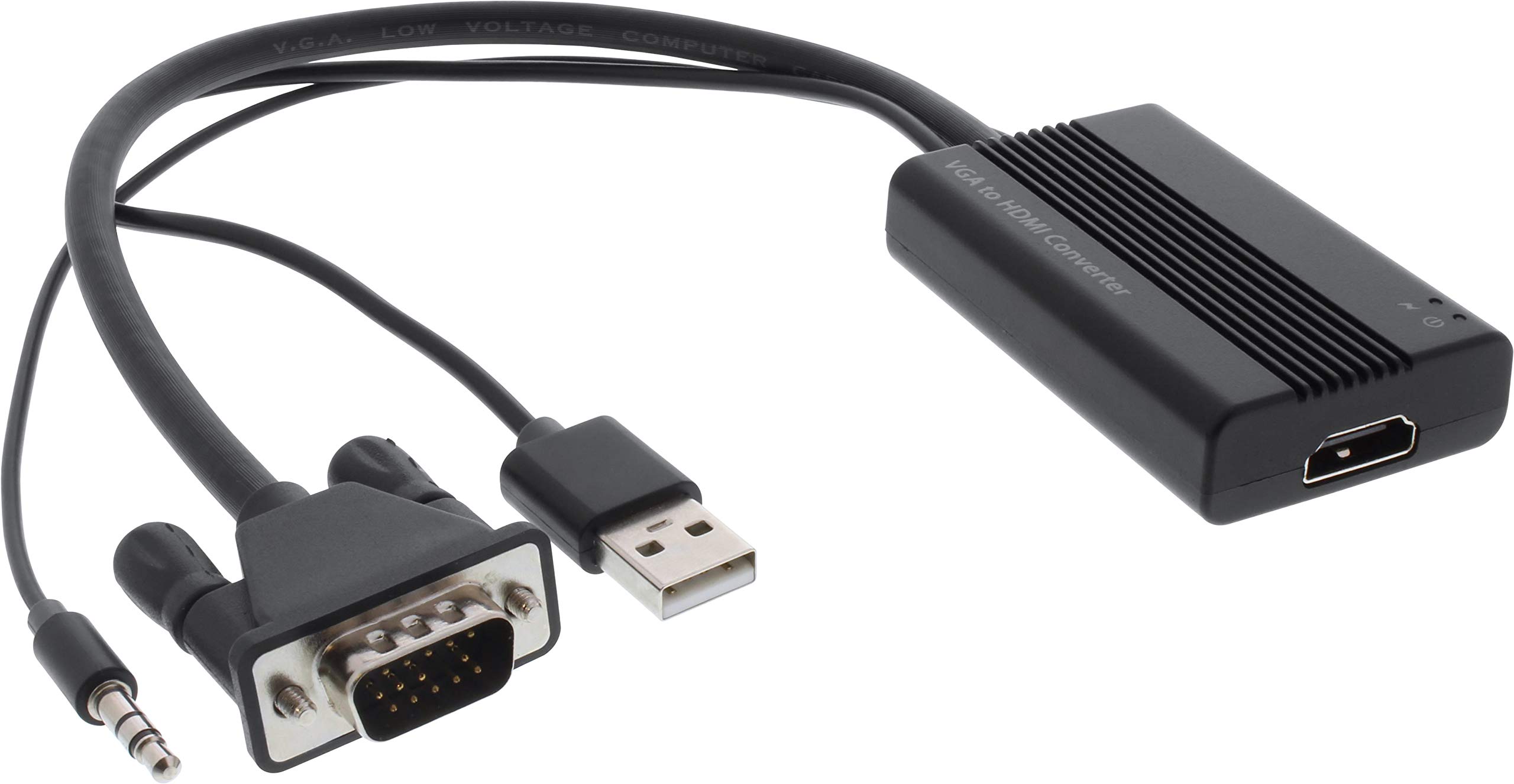 InLine 65004A konwerter VGA+Audio na HDMI, wejście VGA i jack audio stereo, wyjście HDMI, w zestawie zasilanie USB