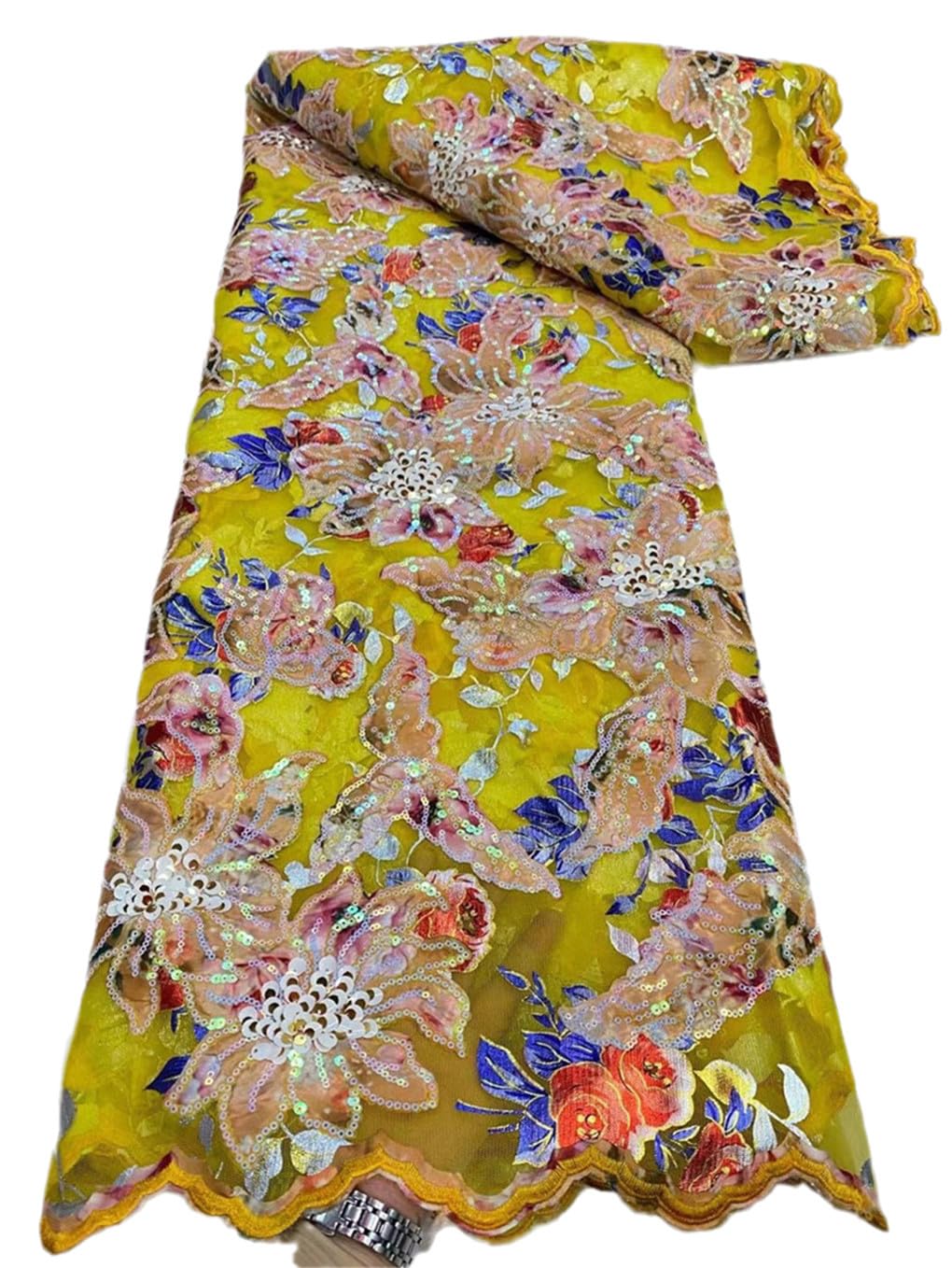 Tissu Africain En Dentelle De Tulle Avec Paillettes 5Yard Filet Français Broderie Maille Matériel Tissu Africain Dentelle Pour Robe
