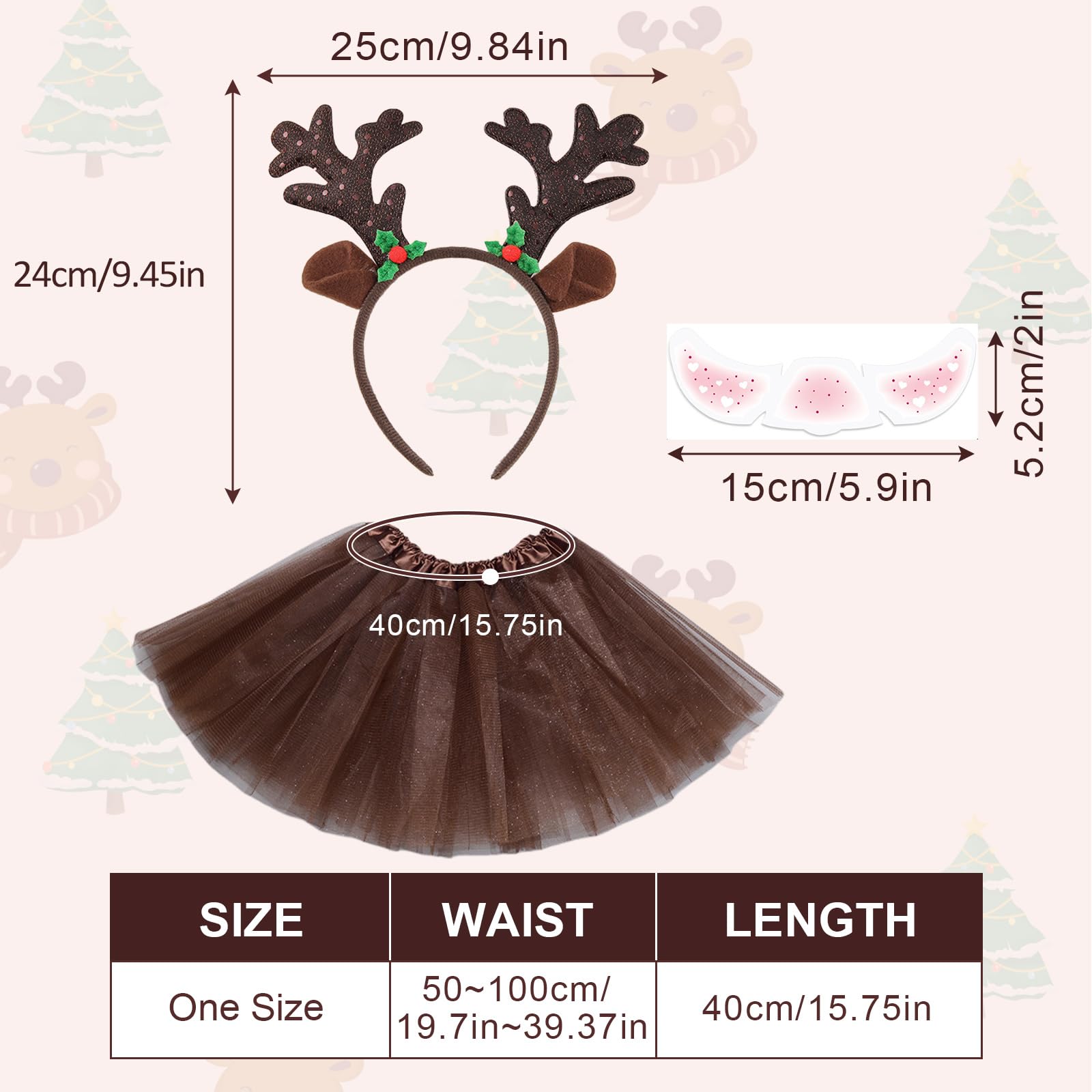 SAIIURV 3 Pcs Reindeer Costume Adult Tutu Skirt with Reindeer Headband Temporary Tattoos Animal Costume Fancy Dress Up - Image 2