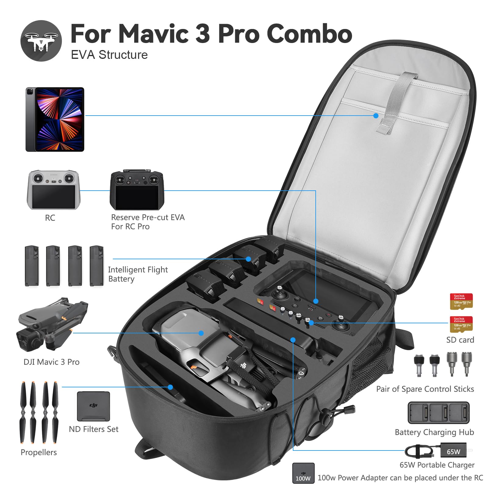 Backpack DJI Compatible Black Hiking - Dettaglio